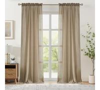 Melodieux Tan Beige Sheer Curtains 108 Inches Long for Patio Sliding Door, Elegant Cotton Linen Light Filtering Curtains Floor to Ceiling Rod Pocket Window Sheer Drapes, 52" W x 108" L, 2 Panels
