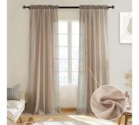 Melodieux Tan Beige Sheer Curtains 96 Inches Long for Living Room, Elegant Cotton Linen Bedroom Window Sheer Drapes, Natural Farmhouse Rod Pocket Light Filtering Curtains, 52”W x 96”L, 2 Panels