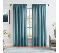 Melodieux Teal Velvety Semi Sheer Curtains 96 Inch Length for Bedroom, Living Room Natural Cotton Texture Rod Pocket Window Sheer Drapes, 52 by 96 Inch (2 Panels)