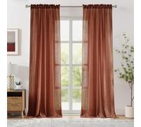 Melodieux Terracotta Sheer Curtains 54 Inch Length for Bedroom, Soft Light Filtering Cotton Linen Sheer Drapes, Living Room Natural Rustic Crinkle Voile Curtains Rod Pocket, 52" W x 54" L, 2 Panels