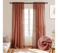 Melodieux Terracotta Sheer Curtains 63 Inch Length for Bedroom, Elegant Light Filtering Cotton Linen Sheer Drapes, Living Room Rod Pocket Natural Rustic Crepe Voile Curtains, 52”W x 63”L, 2 Panels