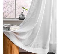 Melodieux White Linen Textured Semi Sheer Curtains 84 Inches Long for Living Room Bedroom Natural Flax Linen Rod Pocket Voile Drapes, 52 by 84 Inch (2 Panels)