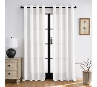 Melodieux White Linenlook Curtains Eyelet for Bedroom Living Room, 46''W x 72''L
