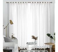 Melodieux White Semi Sheer Curtains 108 Inches Long for Living Room, Bedroom Extra Long Linen Look Rustic Grommet Voile Drapes, 52 by 108 Inch (2 Panels)