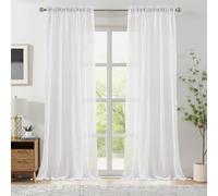 Melodieux White Sheer Curtains 90 Inches Long for Living Room, Bedroom Elegant Cotton Linen Textured Window Sheer Drapes, Natural Rustic Rod Pocket Light Filtering Curtains, 52" W x 90" L, 2 Panels