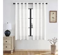 Melodieux White Solid Curtain for Living Room W66 x L54 Inch, Linenlook Curtains Eyelet for Bedroom Living Room (White, 2 Panels)