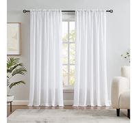 Melodieux White Velvety Semi Sheer Curtains 63 Inch Length for Bedroom, Living Room Elegant Soft Texture Rod Pocket Voile Drapes, 52 by 63 Inch (2 Panels)