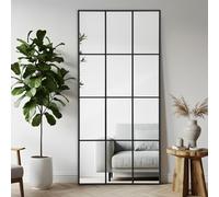Melodieux Window Wall Mirror 60x165 CM Rectangular Full Length Floor Mirror Black Aluminium Frame Wall-Mounted Decorative Mirror for Living Room Entryway Hallway Indoor Outdoor