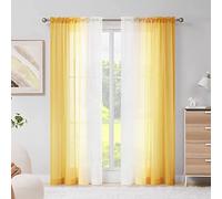 Melodieux Yellow Chiffon Window Panels - Ombre Sheer Curtains Chiffon Yellow Gradient Rod Pocket Voiles, Privacy with Style Curtains (56x96 inch, 2 Panels)