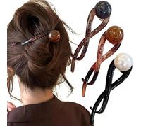 Melodio 3pcs Pearl Banana Hair Clips Grey Coffee White Twist Hair Pins Durable Non-slip Ponytail Clips Hair Clips Clamps Elegant Hair Claw Clips