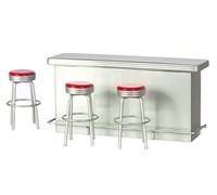 Melody Jane Dolls House 1950's Retro Counter Red Stools Miniature Pub Bar Kitchen Furniture