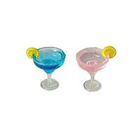 Melody Jane Dolls House 2 Blue & Pink Cocktails with Lemon Miniature Drink Bar Pub Accessory