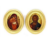 Melody Jane Dolls House 2 Byzantine Religious Paintings Oval Gold Frames Miniature Accessory