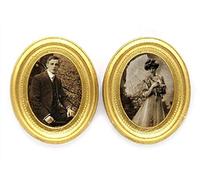 Melody Jane Dolls House 2 Victorian Portrait Pictures in Gold Frames Miniature Accessory