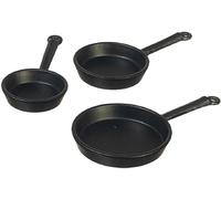 Melody Jane Dolls House 3 Black Skillet Frying Pans Miniature Kitchen Cooking Accessory 1:12