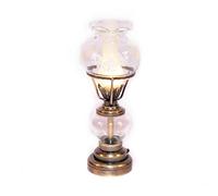 Melody Jane Dolls House Antique Brass Oil Lamp Fancy Glass Shade LED Battery Lighting