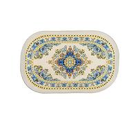 Melody Jane Dolls House Beige Blue Woven Rug No Fringe Small Oval Turkish Carpet Miniature