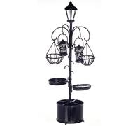 Melody Jane Dolls House Bird Bath Feeder Hanging Basket Stand Black Wire Garden Furniture