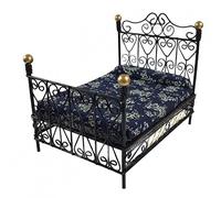 Melody Jane Dolls House Black Cast Iron Double Bed & Mattress Miniature Bedroom Furniture