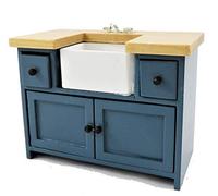 Melody Jane Dolls House Blue & Pine Sink Unit with Belfast Sink Modern Kitchen Furniture