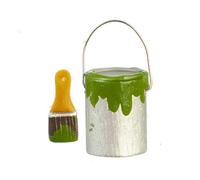 Melody Jane Dolls House Can Tin of Green Paint & Brush Miniature Accessory Tools DIY 1:12
