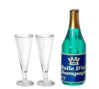 Melody Jane Dolls House Champagne Bottle & 2 Flutes Miniature Bar Pub Dining Room Accessory