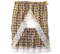 Melody Jane Dolls House Country Blue & Orange Kitchen Curtains & Valance 1:12 Accessory