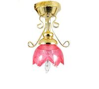 Melody Jane Dolls House Cranberry Shade Gold Filigree Ceiling Light Electric 12V Lighting