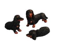 Melody Jane Dolls House Dachshund Dogs Long Haired Standing Sitting & Lying Down Black Pets