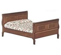 Melody Jane Dolls House Dark Oak Double Sleigh Bed Miniature 1:12 Wooden Bedroom Furniture
