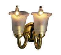 Melody Jane Dolls House Double Wall Light Frosted Tulip Shade UP 12V Electric Sconce