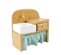 Melody Jane Dolls House Light Oak Sink Unit with Curtain Old Fashioned Kitchen Furniture