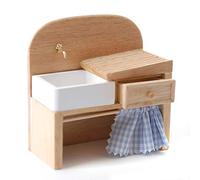Melody Jane Dolls House Light Oak Victorian Scullery Sink with Curtain Kitchen Furniture