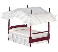Melody Jane Dolls House Miniature 1:12 Bedroom Furniture Mahogany Double 4 Poster Canopy Bed