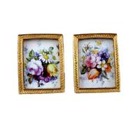 Melody Jane Dolls House Miniature Accessory 2 Flower Paintings in Gold Frames
