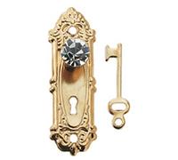 Melody Jane Dolls House Miniature Door Furniture 2 Crystal Opryland Handles Knobs with Keys