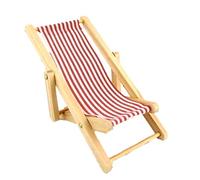 Melody Jane Dolls House Miniature Garden Beach Furniture Red Candy Stripe Folding Deck Chair