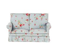 Melody Jane Dolls House Miniature Living Room Furniture 2 Seater Blue Chintz Sofa Loveseat
