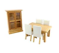 Melody Jane Dolls House Miniature Modern Light Oak Cream Leather Dining Room Furniture Set
