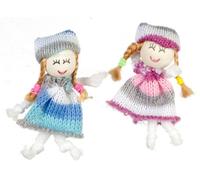 Melody Jane Dolls House Miniature Nursery Toy Shop Accessory 2 Little Girls Woollen Dolls