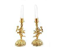 Melody Jane Dolls House Miniature Ornament Brass Cherub Candlesticks Candles