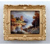 Melody Jane Dolls House Miniature Scenic Scottish Loch Painting Gold Frame