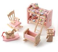 Melody Jane Dolls House Modern Nursery Furniture Bedroom Miniature Set For Children Room 1:12 Wooden Pink