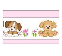 Melody Jane Dolls House Nursery Wallpaper Border Puppies Pink 1:24 1/2in Miniature Print