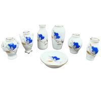 Melody Jane Dolls House Ornamental Vase Set with Blue Floral Design Miniature Home Accessory