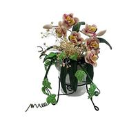 Melody Jane Dolls House Pale Pink Flowers in Pot Pedestal Stand Miniature Garden Accessory