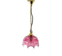 Melody Jane Dolls House Pendant Light with Pink Silver Shade 12V Miniature Electric Lighting