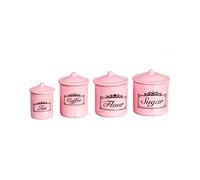 Melody Jane Dolls House Pink Canister Storage Jar Set 4 Miniature Kitchen Accessory 1:12