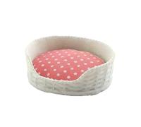 Melody Jane Dolls House Pink & White Dog Cat Bed Basket & Cushion Miniature Pet Accessory