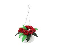 Melody Jane Dolls House Red Flowering Plant in White Hanging Basket Home or Garden Accessory